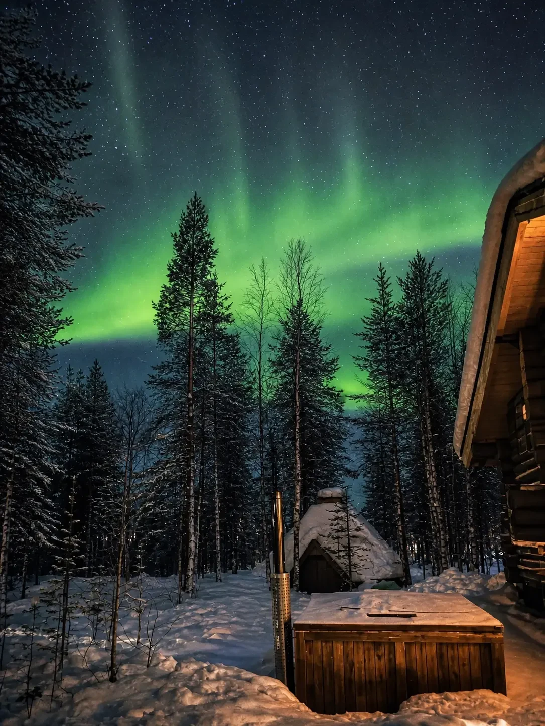 Otsonpesä — pyöröhirsimökki Levillä Lapissa